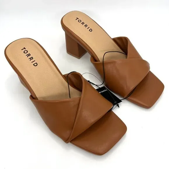 New Torrid Cognac Twist Front Heeled Mule - Size 8WW - Picture 2 of 11